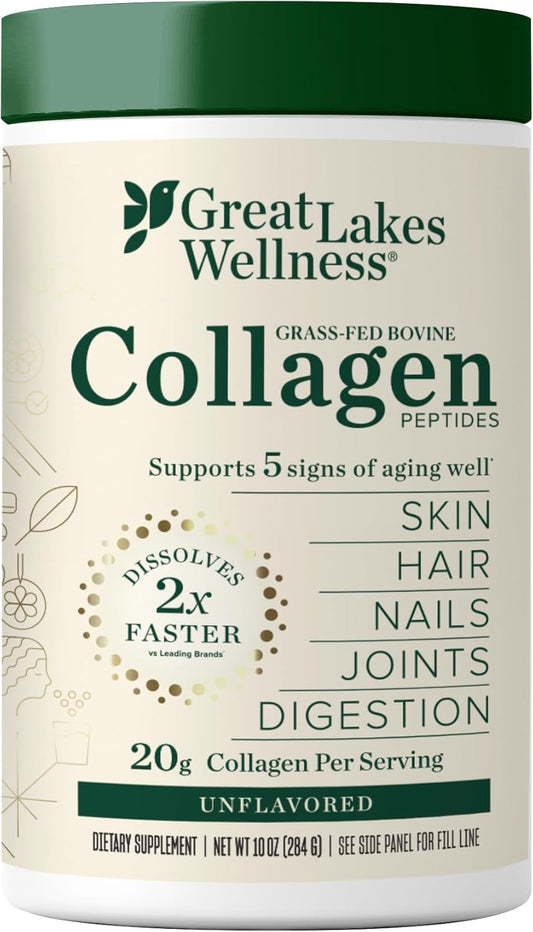 Great Lakes Wellness Collagen Peptides Powder – Supports Skin, Hair, Nails, Joints & Digestion – Hydrolyzed, Quick Dissolve, Non-GMO, Keto & Kosher – Pure Collagen Protein (10 oz, 14 Servings)
